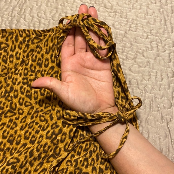 GB girls Brown Leopard Print Mini Skirt with Side Ties - Picture 3 of 9